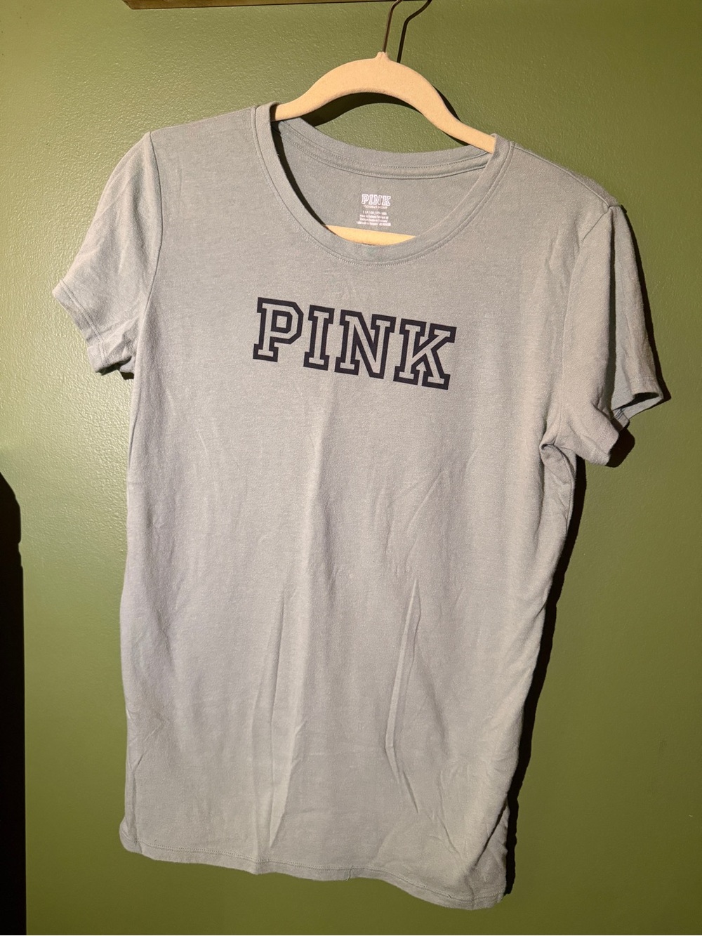 PINK Victoria's Secret Women's Muted Gray/Blue Logo Tee